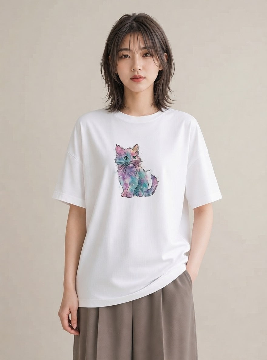 デザインTシャツ レディース ソマリ 猫 ねこ イラスト 休日コーデ 自分用 ルームウェア 白T YMAZO