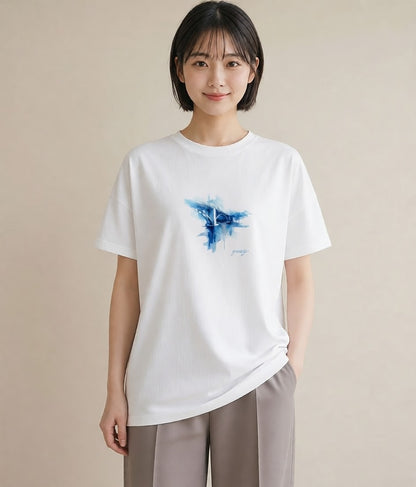 デザインTシャツ レディース 小川 橋 せせらぎ ナチュラル アンティーク イラスト 休日コーデ 女性 旅行用 白T YMAZO