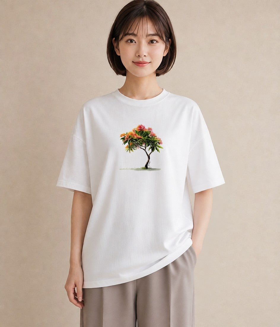 プリントTシャツ レディース 木 植物 ボタニカル イラスト 可愛い 散歩 お出かけ 白T YMAZO