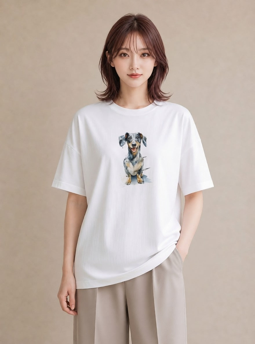 プリントTシャツ レディース 愛犬 犬 いぬ イラスト 水彩風 カフェ服 クリスマス 白T YMAZO
