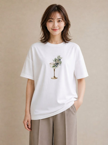 グラフィックTシャツ レディース ガラス瓶 小枝 ボタニカル ナチュラル アンティーク イラスト お洒落 自分用 ルームウェア 白T YMAZO