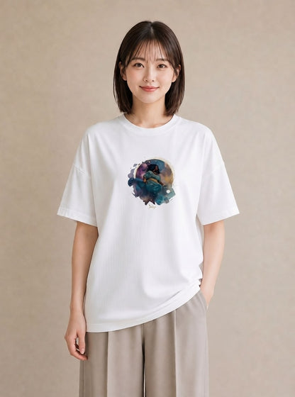 半袖Tシャツ レディース 蟹座 星空 宇宙 イラスト 個性的 敬老の日 ホワイトデー 白T YMAZO
