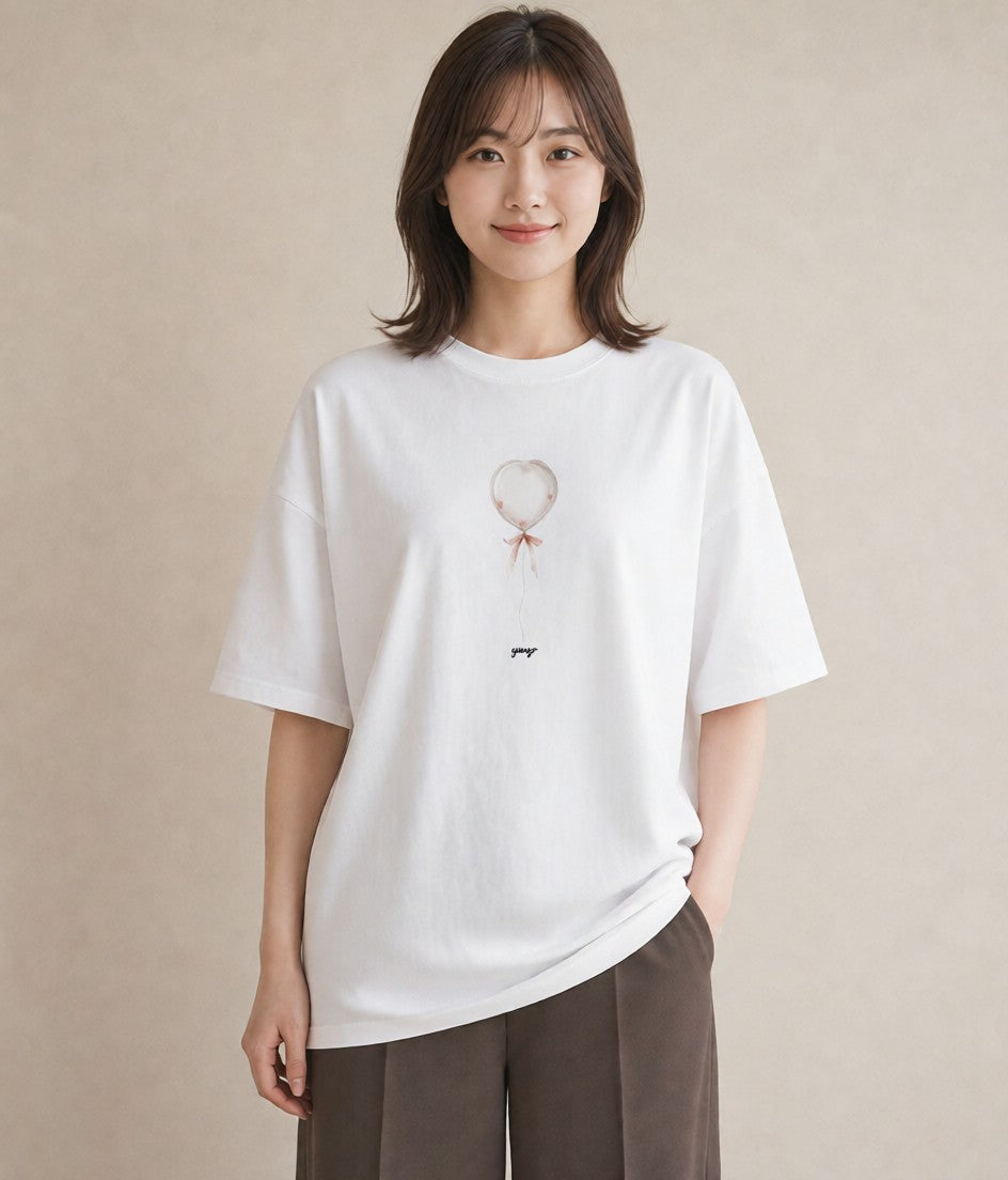 半袖Tシャツ レディース 紙風船 和紙 ナチュラル アンティーク イラスト モード 旅行用 海 白T YMAZO