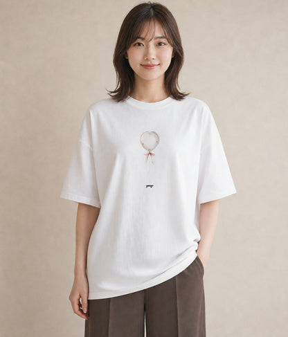 半袖Tシャツ レディース 紙風船 和紙 ナチュラル アンティーク イラスト モード 旅行用 海 白T YMAZO