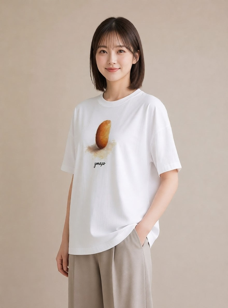 グラフィックTシャツ レディース パン 食べ物 フード イラスト シンプル ビーチ デイリーウェア 白T YMAZO