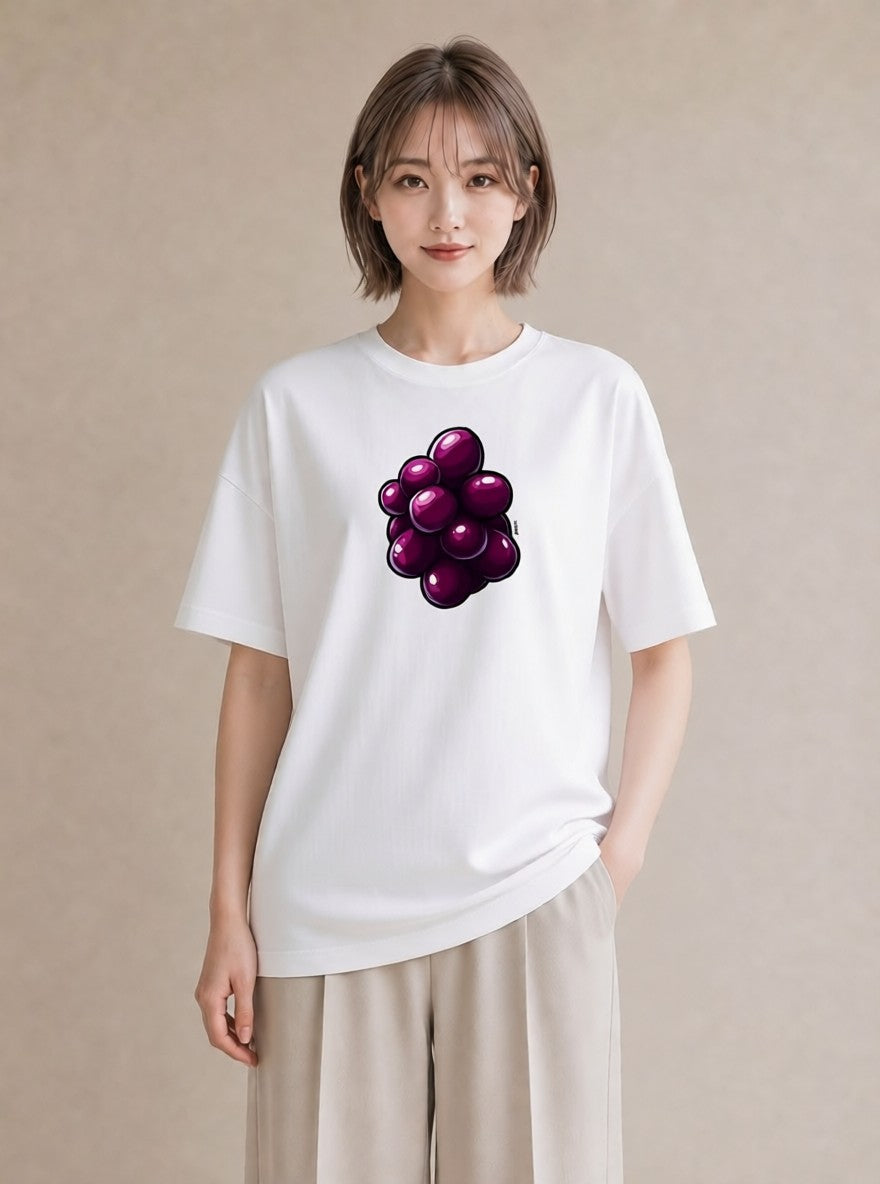 グラフィックTシャツ レディース ぶどう 葡萄 食べ物 フード イラスト 水彩風 友達ギフト 部屋着 白T YMAZO
