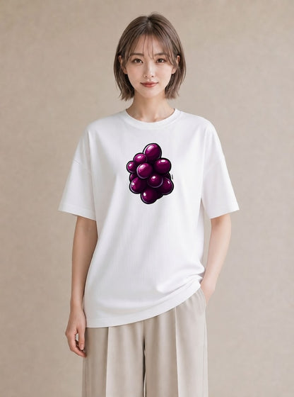 グラフィックTシャツ レディース ぶどう 葡萄 食べ物 フード イラスト 水彩風 友達ギフト 部屋着 白T YMAZO
