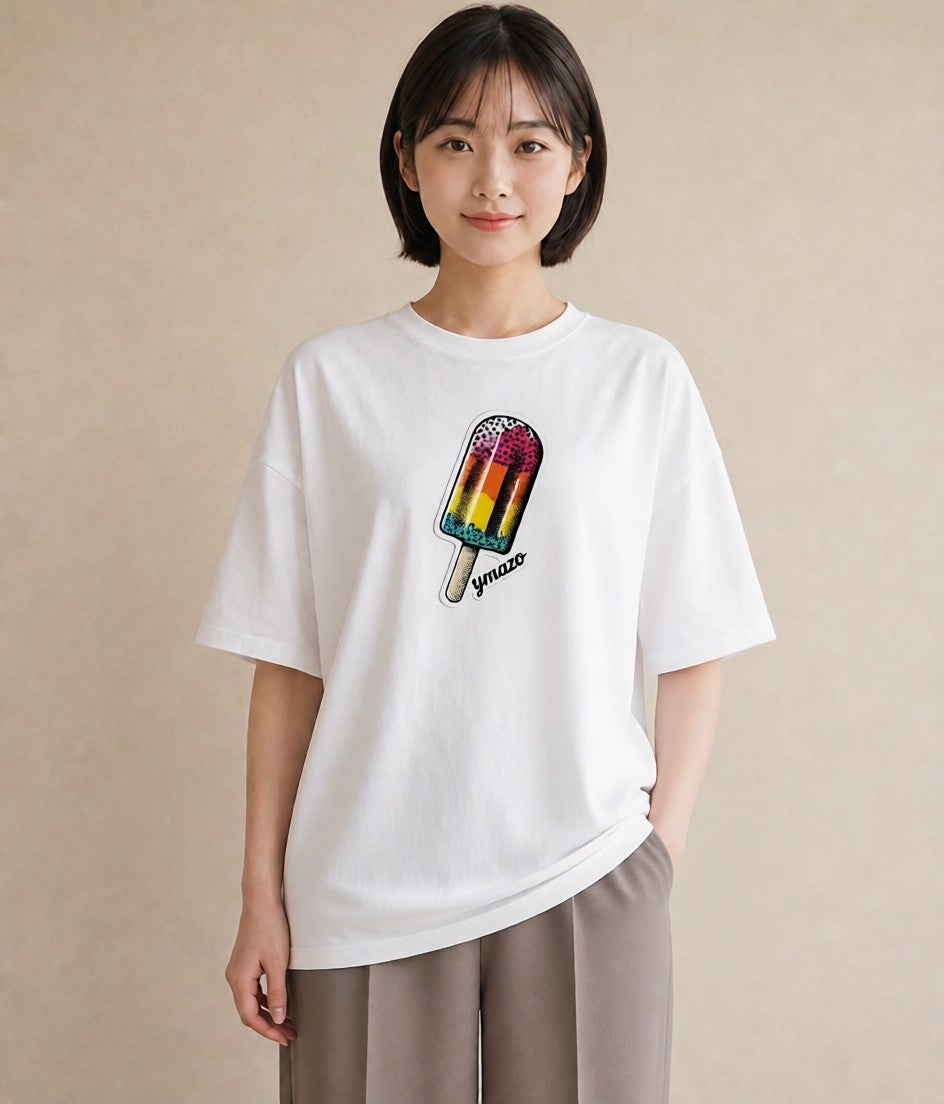 グラフィックTシャツ レディース アイス 食べ物 フード イラスト フェミニン 敬老の日 ホワイトデー 白T YMAZO
