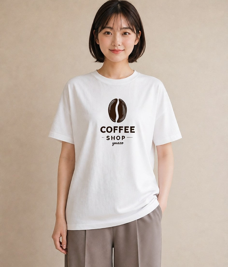 プリントTシャツ レディース カフェ カフェロゴ ロゴ イラスト シンプル 帰省 ラフ 白T YMAZO