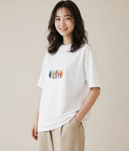 プリントTシャツ レディース サンゴ 海の生き物 海 イラスト ボタニカル ミセス 春コーデ 白T YMAZO