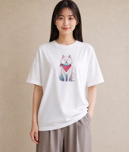 Tシャツ レディース 白柴 犬 いぬ イラスト ミニマル 友達ギフト 部屋着 白T YMAZO
