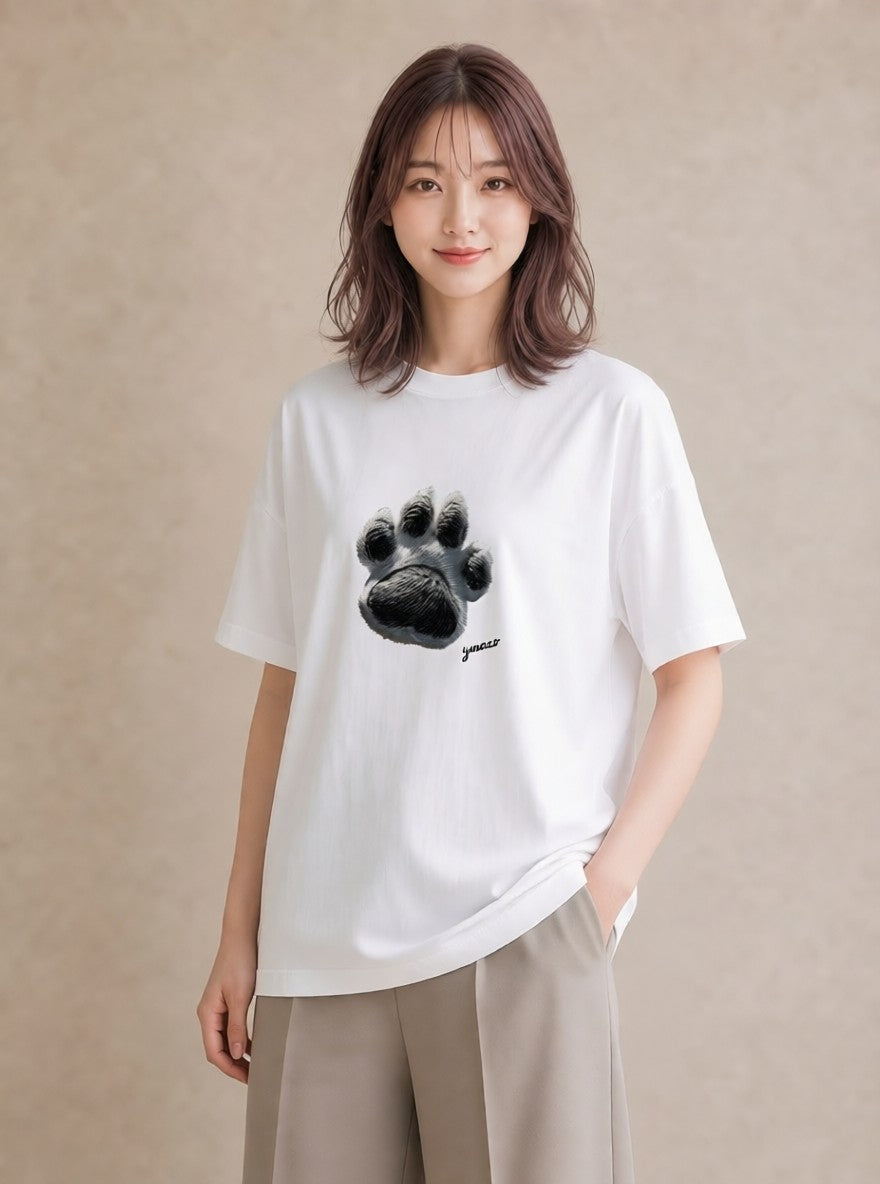 グラフィックTシャツ レディース 猫の手 猫 ねこ イラスト 個性的 在宅 公園 白T YMAZO