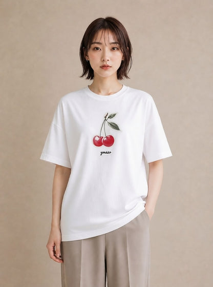Tシャツ レディース りんご 林檎 アップル 食べ物 フード イラスト ボタニカル 夏コーデ 通学 白T YMAZO