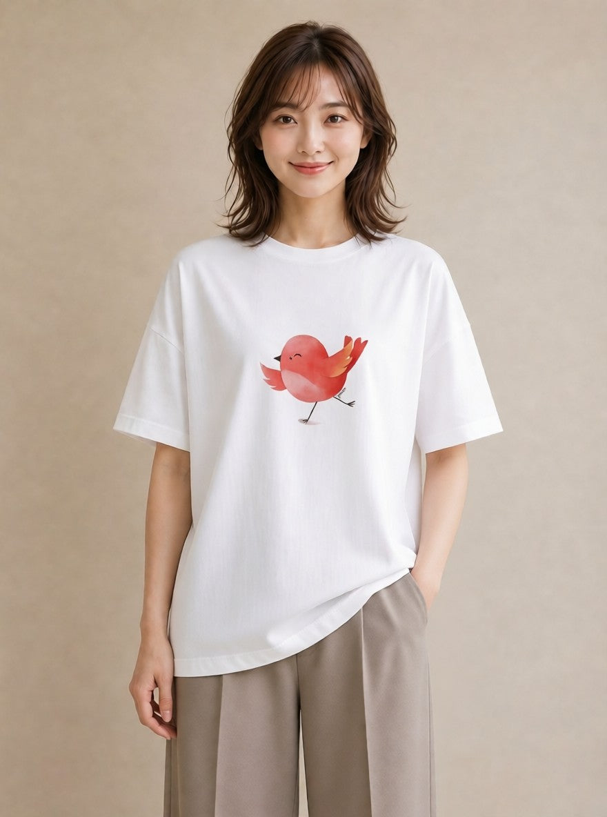 グラフィックTシャツ レディース コザクラインコ ペット 動物 イラスト 個性的 旅行用 海 白T YMAZO