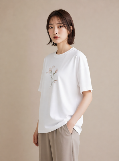 グラフィックTシャツ レディース カスミソウ かすみ草 花 花柄 イラスト アート風 20代 カジュアルコーデ 白T YMAZO