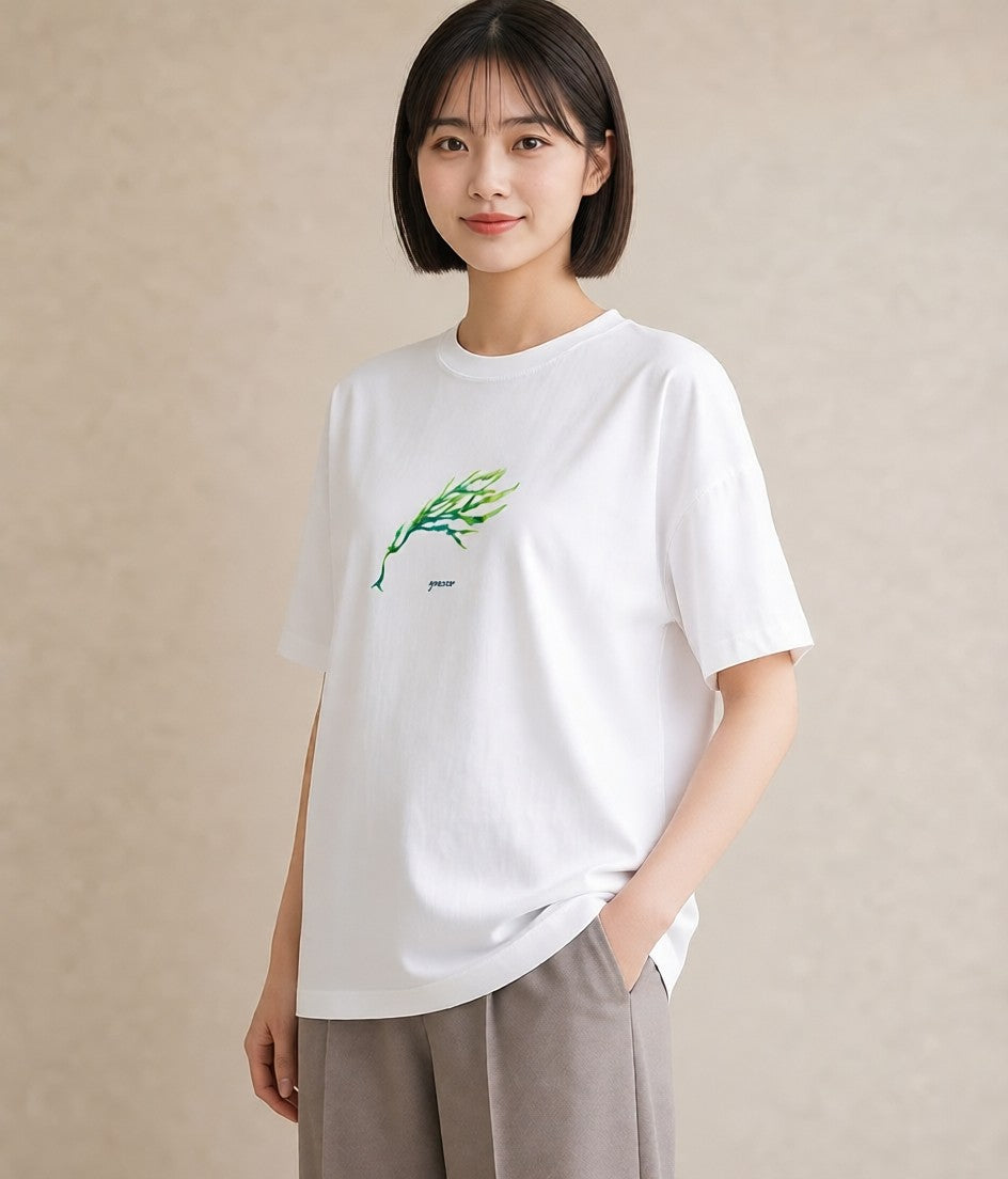 デザインTシャツ レディース 新緑 植物 ボタニカル イラスト ゆるコーデ ホワイトデー 春服 白T YMAZO
