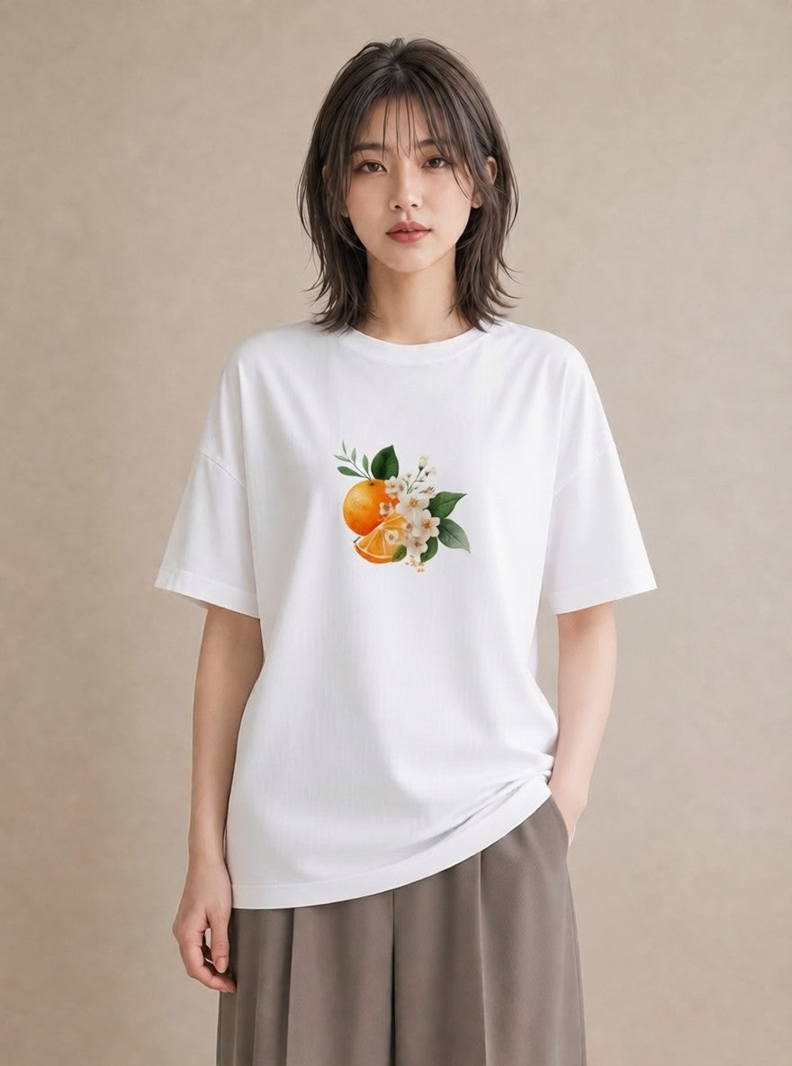 デザインTシャツ レディース 金木犀 花 花柄 イラスト 旅行コーデ ママ カフェ服 白T YMAZO