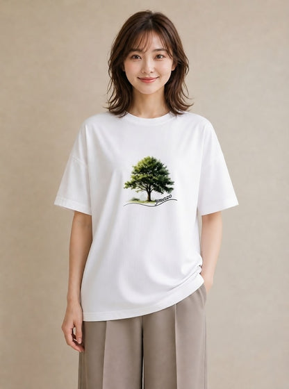 プリントTシャツ レディース 木 植物 ボタニカル イラスト 水彩風 カジュアルコーデ 買い物 白T YMAZO