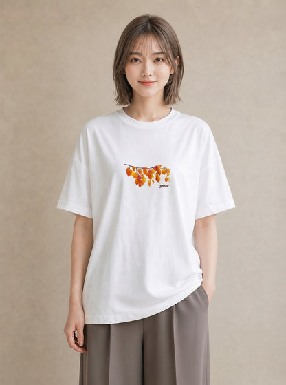 プリントTシャツ レディース 落ち葉 植物 ボタニカル イラスト 普段使い 母娘コーデ 自分用 白T YMAZO