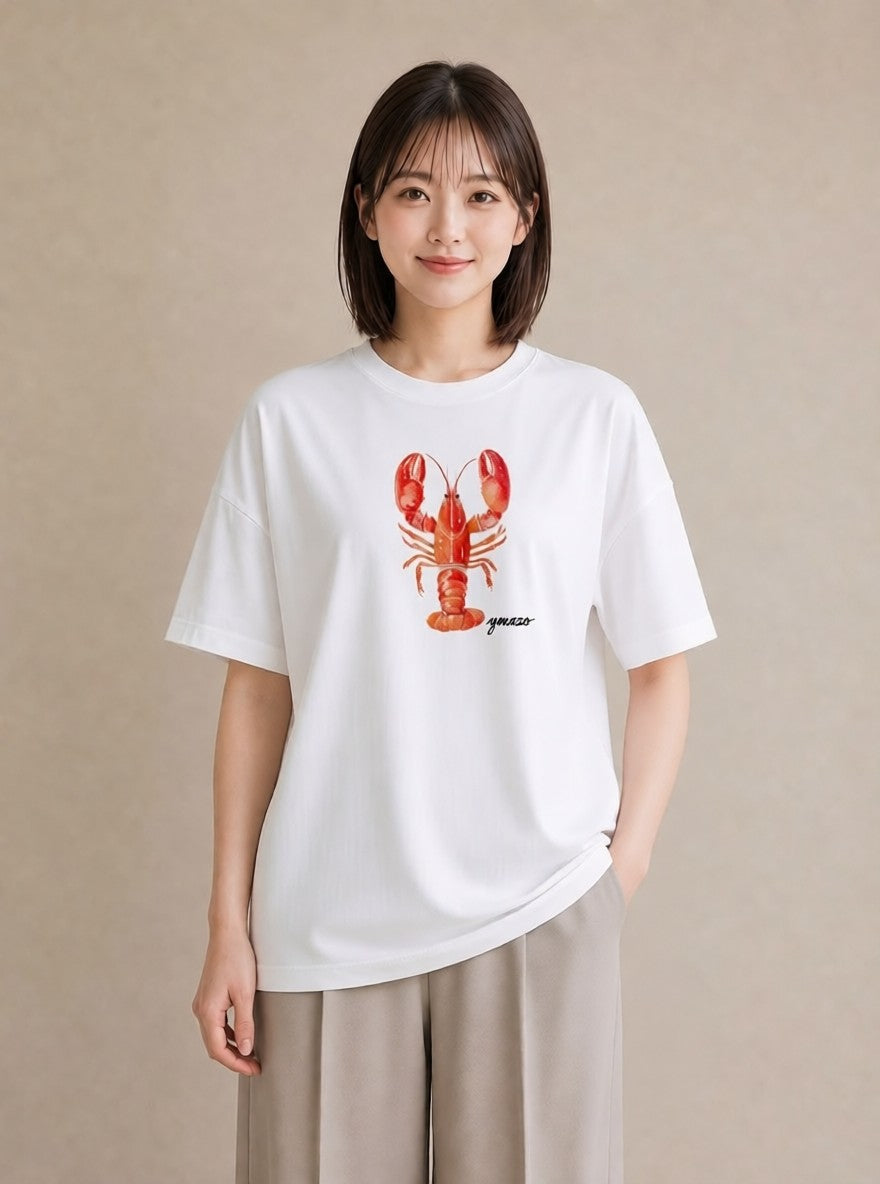 プリントTシャツ レディース カニ 海の生き物 海 イラスト 上品 お出かけ 普段着 白T YMAZO