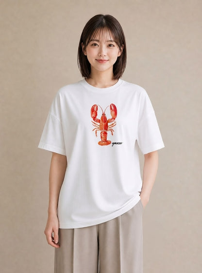 プリントTシャツ レディース カニ 海の生き物 海 イラスト 上品 お出かけ 普段着 白T YMAZO