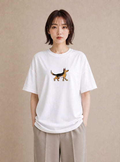 デザインTシャツ レディース ジャーマンシェパード 犬 いぬ イラスト ナチュラル お揃い 親子 白T YMAZO