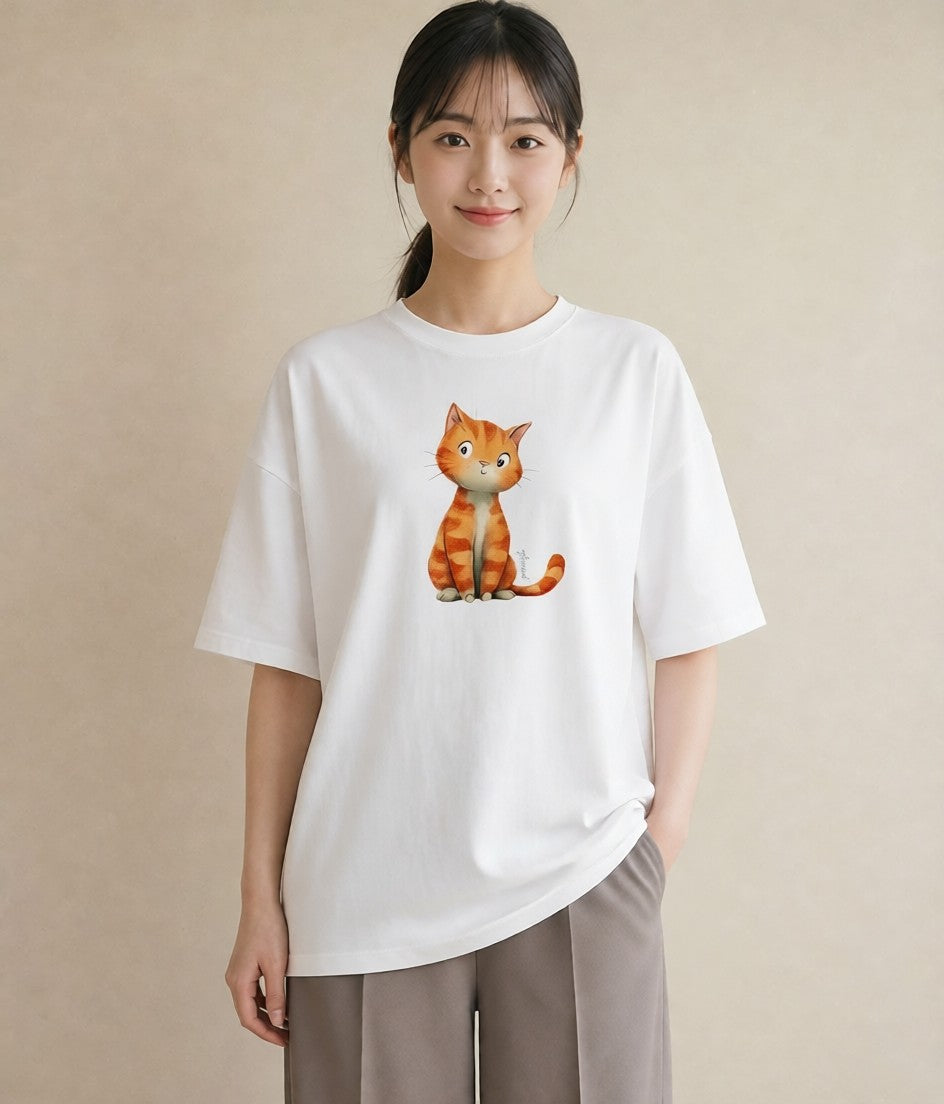 半袖Tシャツ レディース マンチカン 猫 ねこ イラスト 水彩風 女性向けギフト 散歩 白T YMAZO