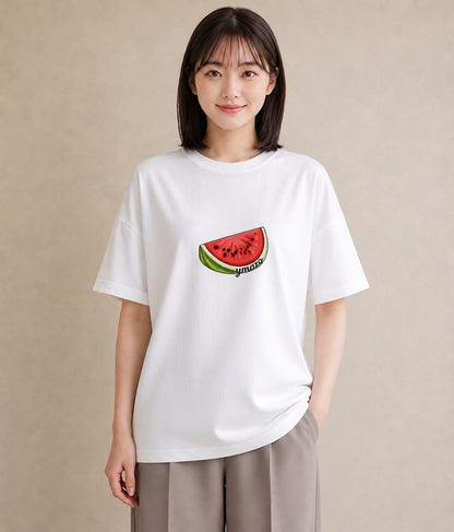 プリントTシャツ レディース すいか 食べ物 フード イラスト カフェコーデ ラフ レイヤード 白T YMAZO
