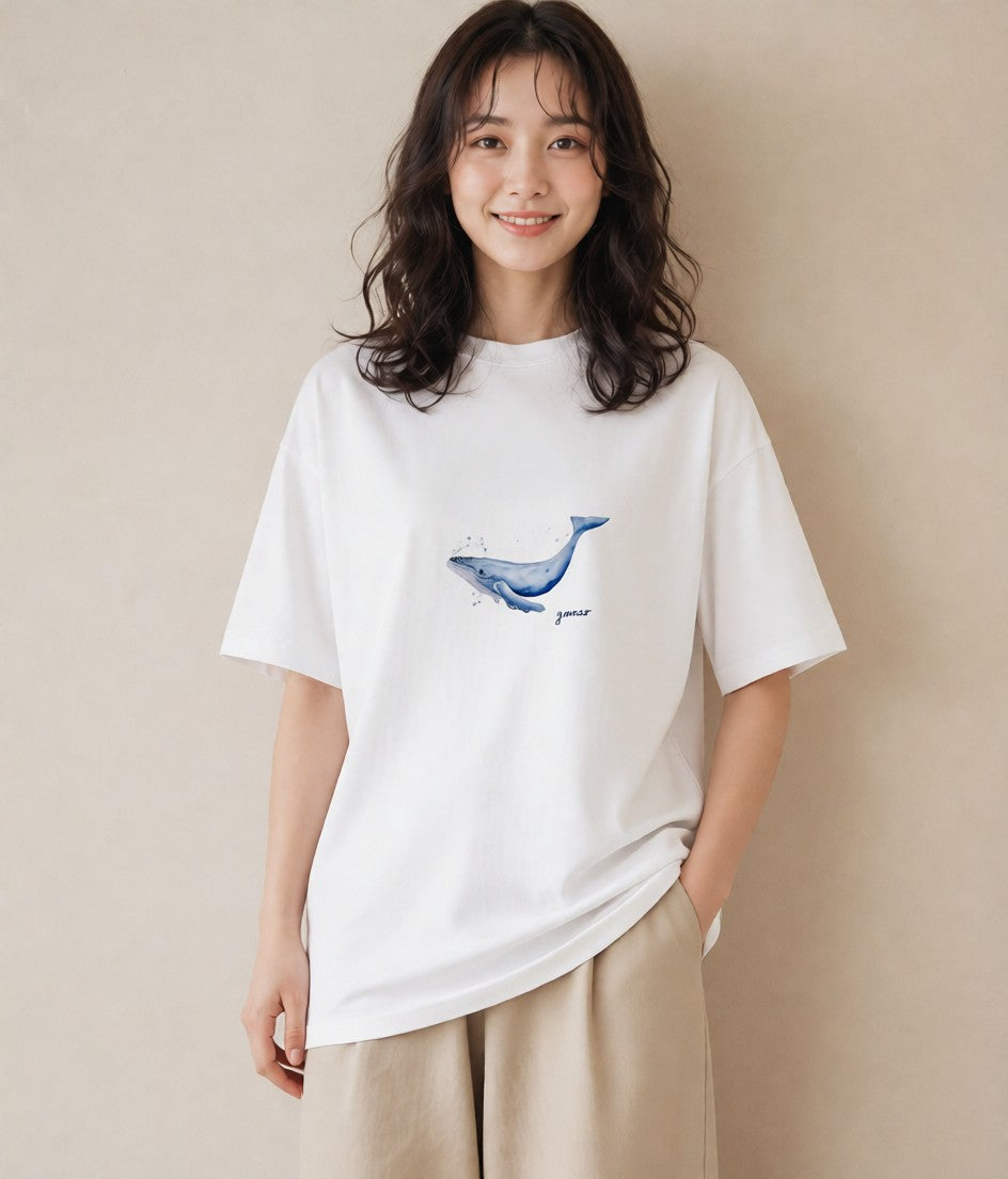 デザインTシャツ レディース ジンベエザメ 海の生き物 海 イラスト ラフ 親子 20代 白T YMAZO