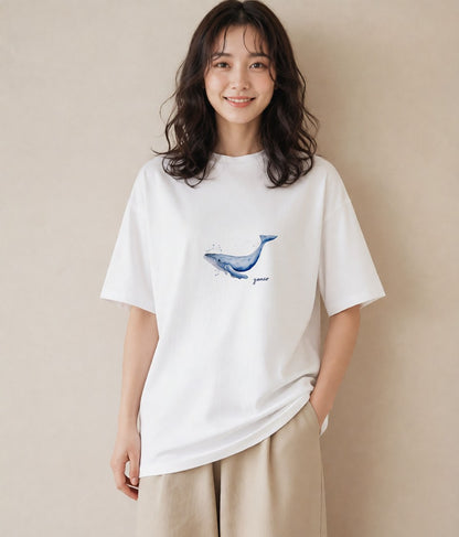 デザインTシャツ レディース ジンベエザメ 海の生き物 海 イラスト ラフ 親子 20代 白T YMAZO