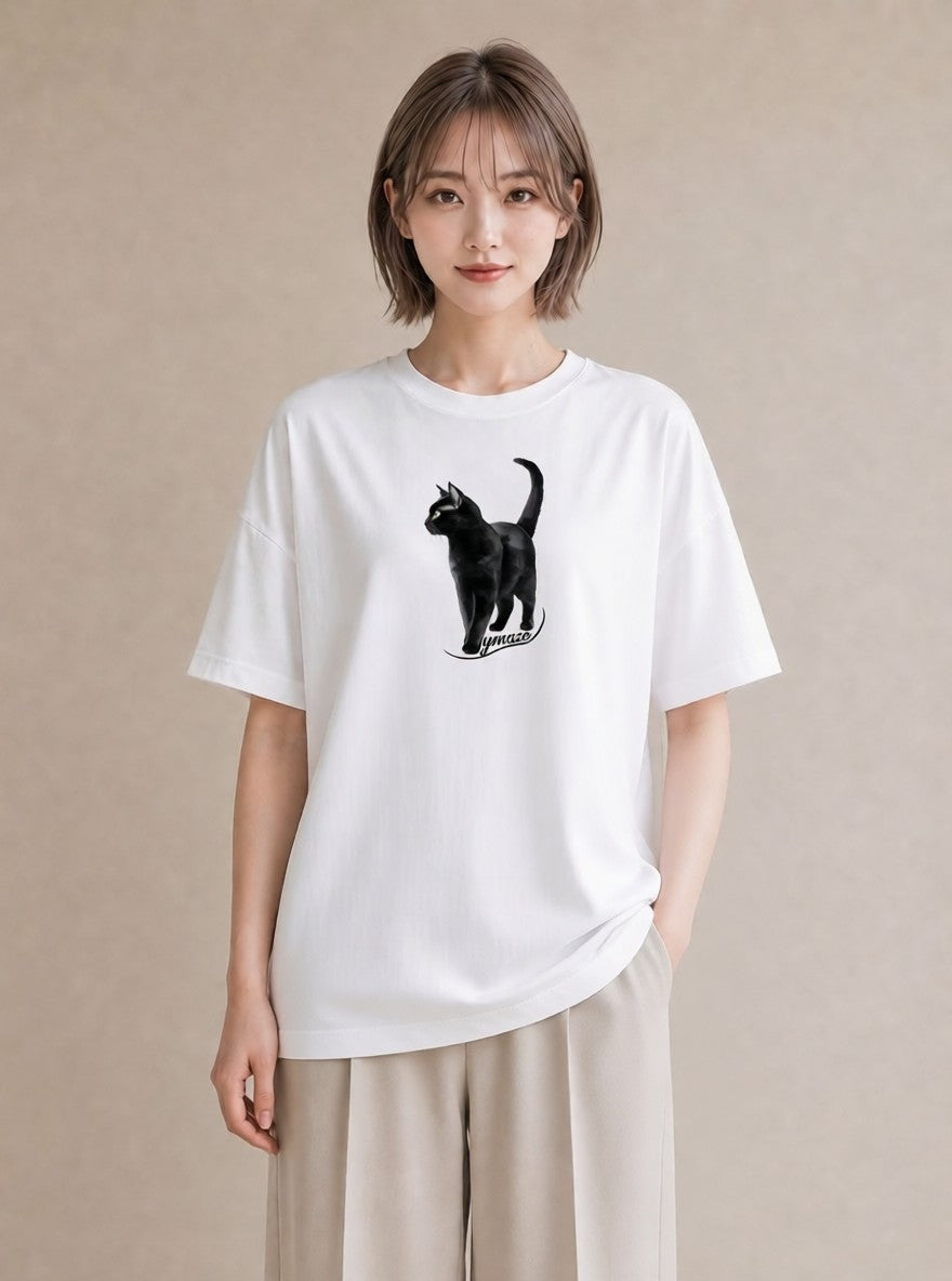プリントTシャツ レディース ブリティッシュショートヘア 猫 ねこ イラスト ガーリー 夏コーデ 通学 白T YMAZO