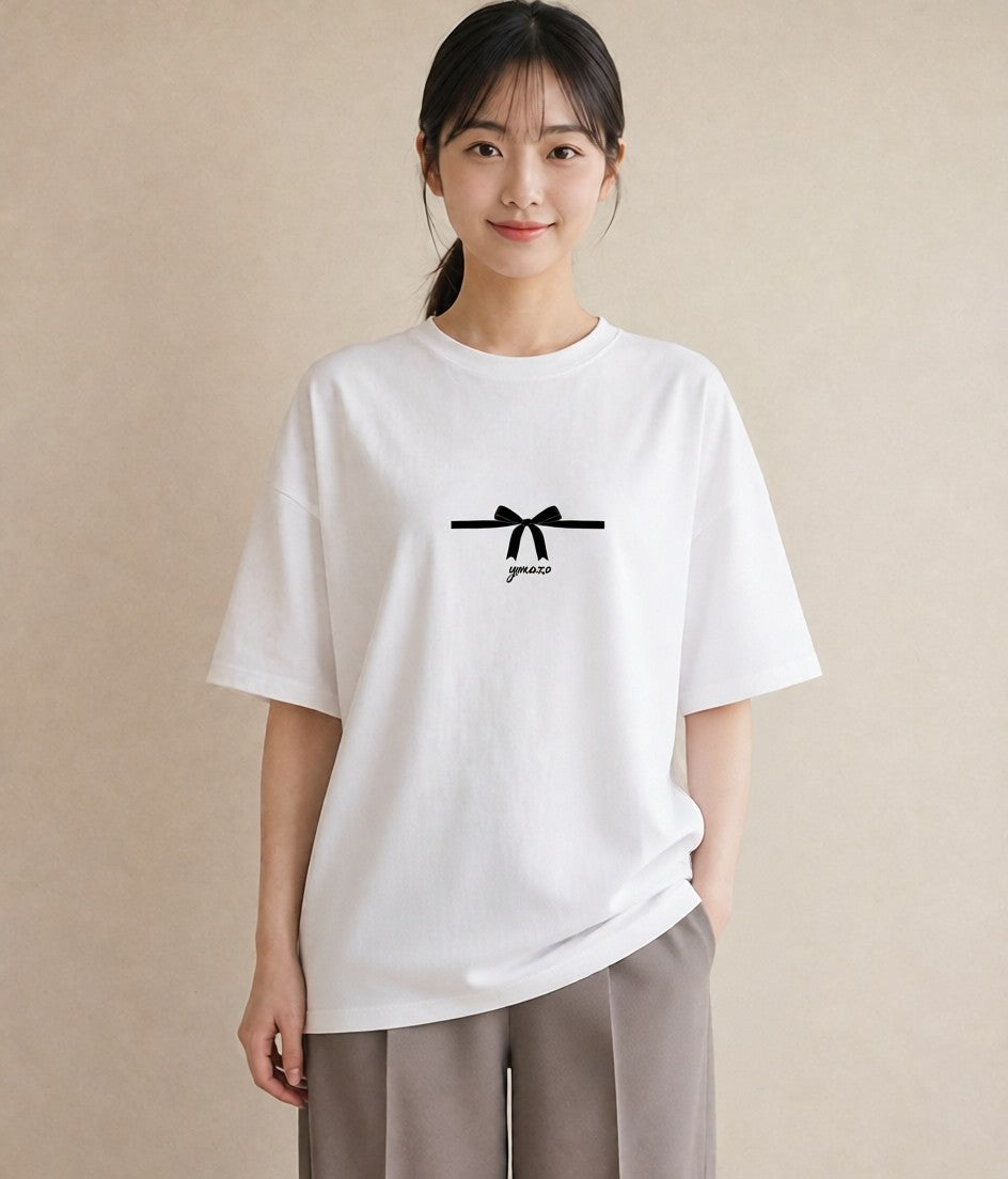 デザインTシャツ レディース リボン ボウ りぼん イラスト モード ミセス 春コーデ 白T YMAZO