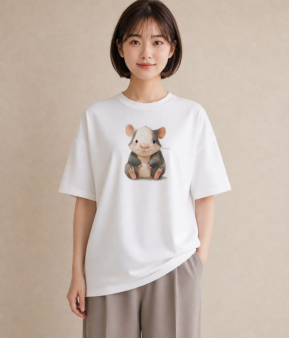 Tシャツ レディース デグー ペット 動物 イラスト きれいめ 通学 誕生日プレゼント 白T YMAZO