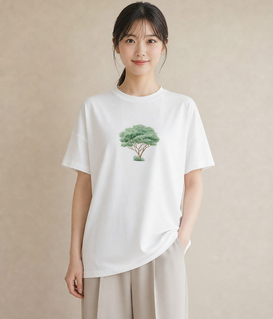 Tシャツ レディース 木 植物 ボタニカル イラスト お洒落 送別ギフト 通勤 白T YMAZO