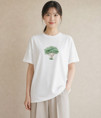 Tシャツ レディース 木 植物 ボタニカル イラスト お洒落 送別ギフト 通勤 白T YMAZO