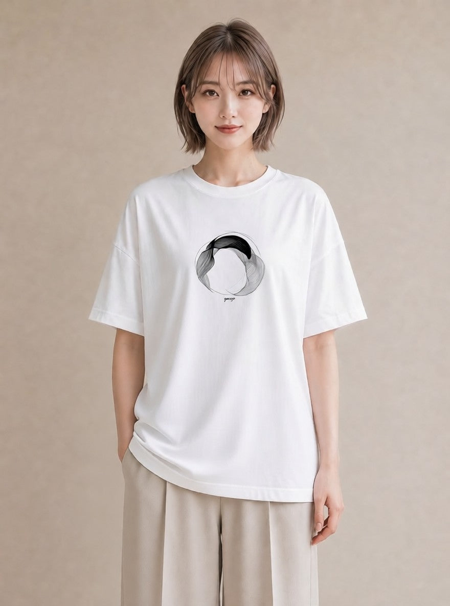 半袖Tシャツ レディース 幾何学 ミニマル ジオメトリック イラスト 北欧風 秋コーデ おしゃれギフト 白T YMAZO