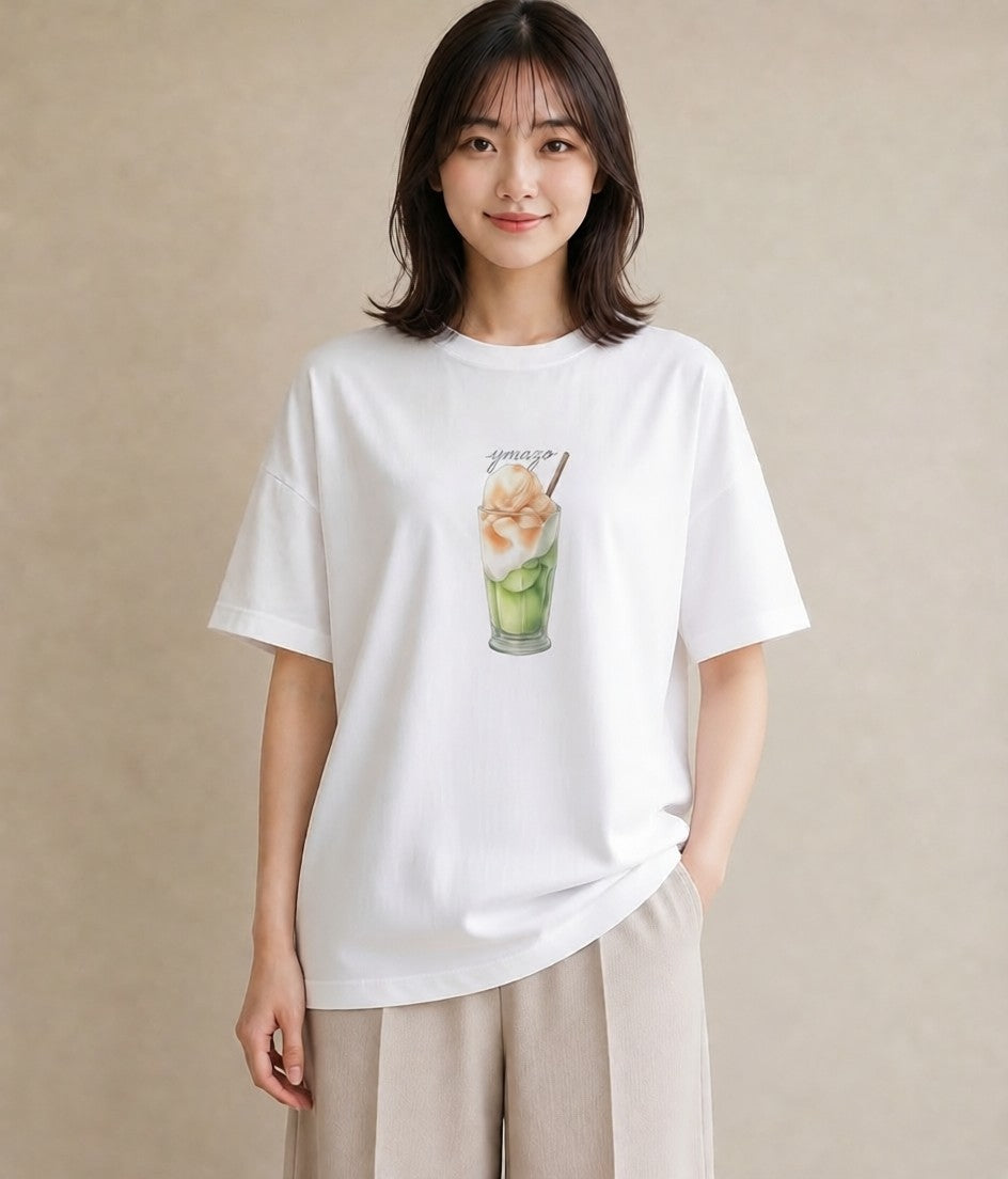 デザインTシャツ レディース カフェラテ 食べ物 フード イラスト 個性的 通学 誕生日プレゼント 白T YMAZO