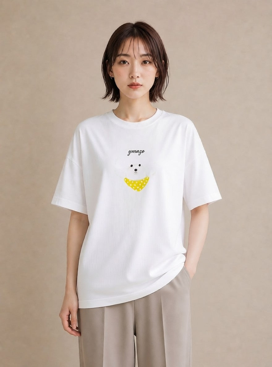 Tシャツ レディース ビションフリーゼ 犬 いぬ イラスト 淡色 秋コーデ おしゃれギフト 白T YMAZO