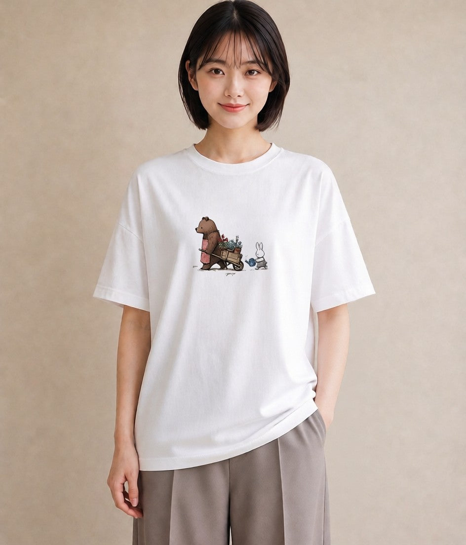半袖Tシャツ レディース 小花 花 フラワー イラスト 淡色 母娘コーデ 自分用 白T YMAZO