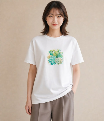 グラフィックTシャツ レディース サボテン 植物 ボタニカル イラスト ゆるかわ ビーチ デイリーウェア 白T YMAZO