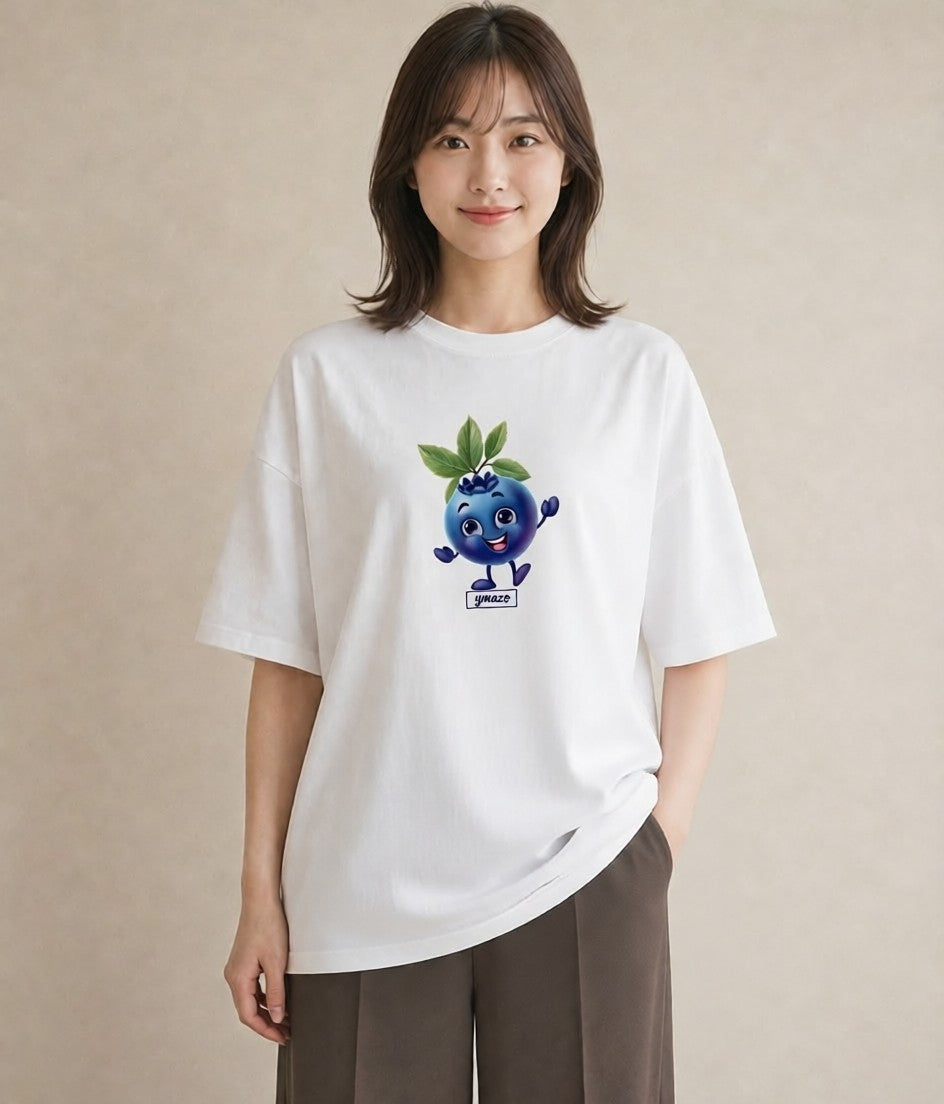 デザインTシャツ レディース ブルーベリー 食べ物 フード イラスト カフェコーデ デート 帰省 白T YMAZO