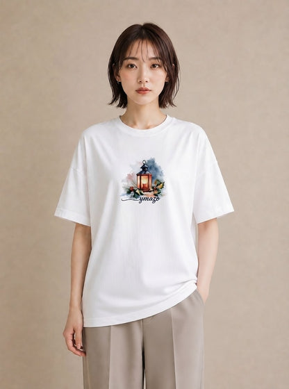 Tシャツ レディース 街灯 夜霧 夜 ナチュラル アンティーク イラスト 抜け感 お揃い 親子 白T YMAZO