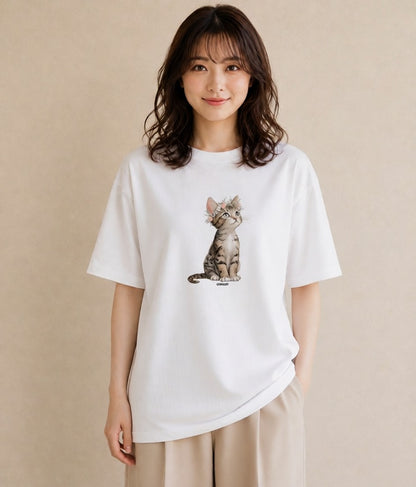 プリントTシャツ レディース 愛猫 猫 ねこ イラスト カジュアル 通勤 在宅 白T YMAZO