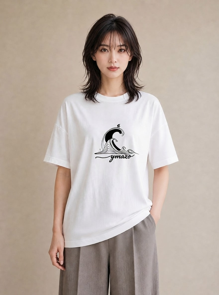 グラフィックTシャツ レディース 紙の船 水辺 ナチュラル アンティーク イラスト 手描き風 ペアコーデ 秋コーデ 白T YMAZO