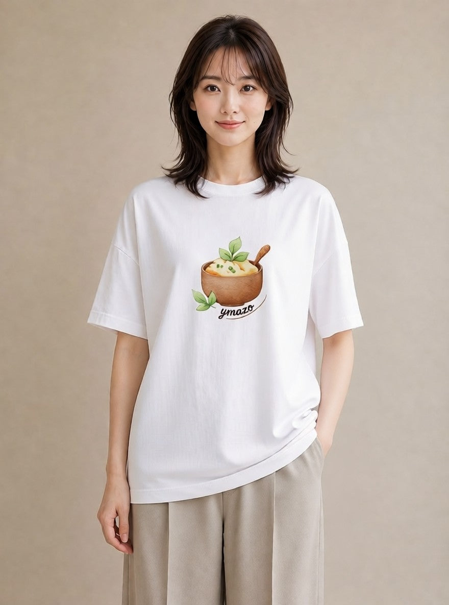 グラフィックTシャツ レディース たまご 食べ物 フード イラスト 可愛い 自分用 ルームウェア 白T YMAZO