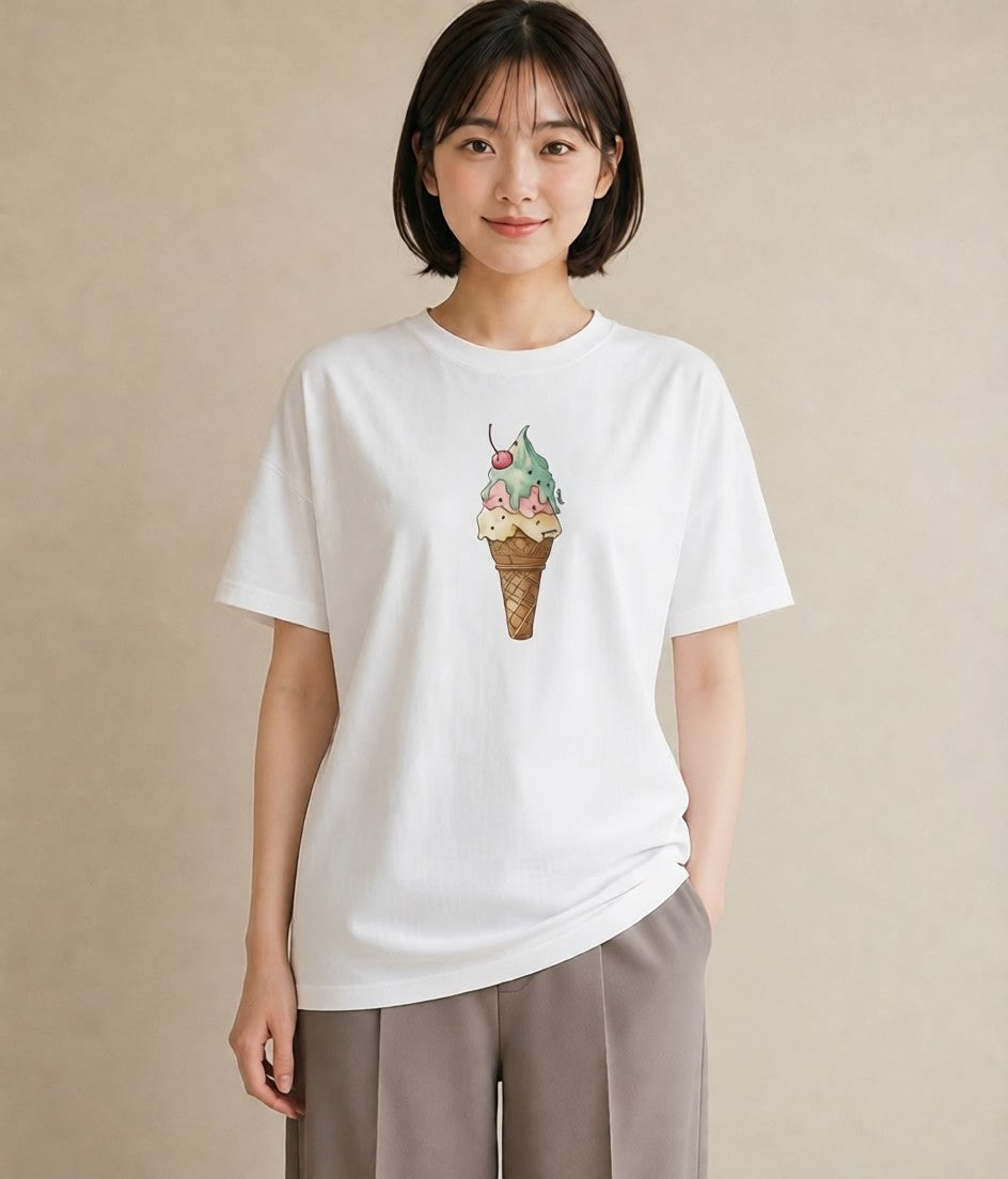 プリントTシャツ レディース マカロン 食べ物 フード イラスト ゆるかわ 旅行用 海 白T YMAZO