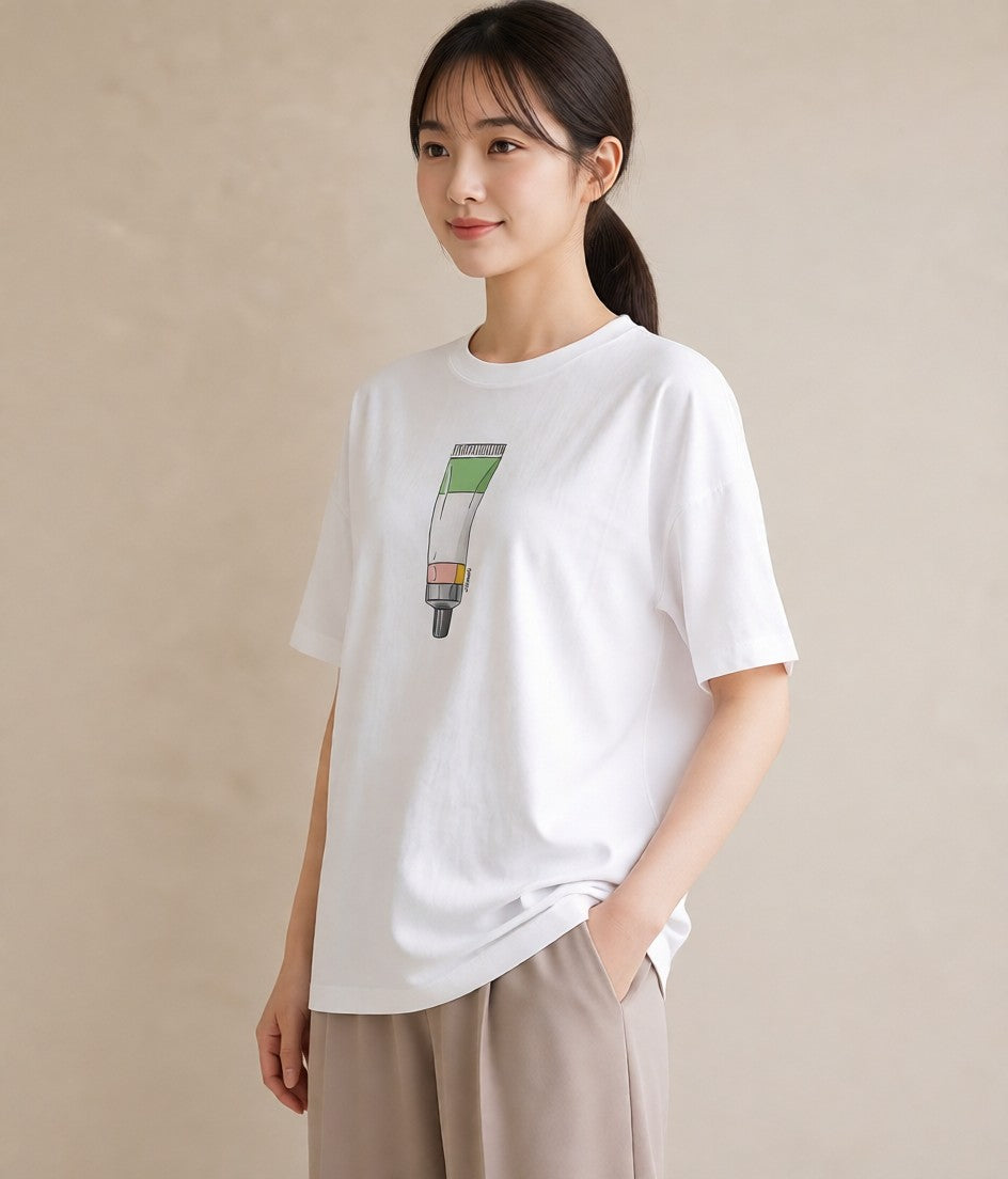 グラフィックTシャツ レディース ミルク 食べ物 フード イラスト アート風 海 カフェ巡り 白T YMAZO