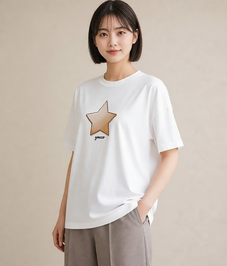 プリントTシャツ レディース 星 星空 宇宙 イラスト こなれ感 ルームウェア ギフト 白T YMAZO