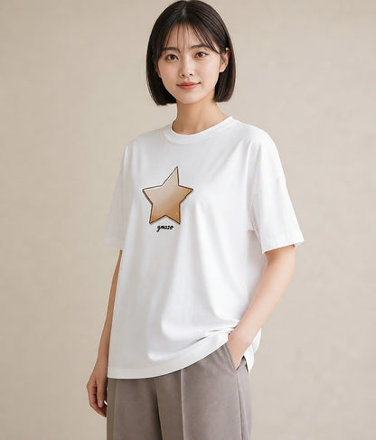 プリントTシャツ レディース 星 星空 宇宙 イラスト こなれ感 ルームウェア ギフト 白T YMAZO