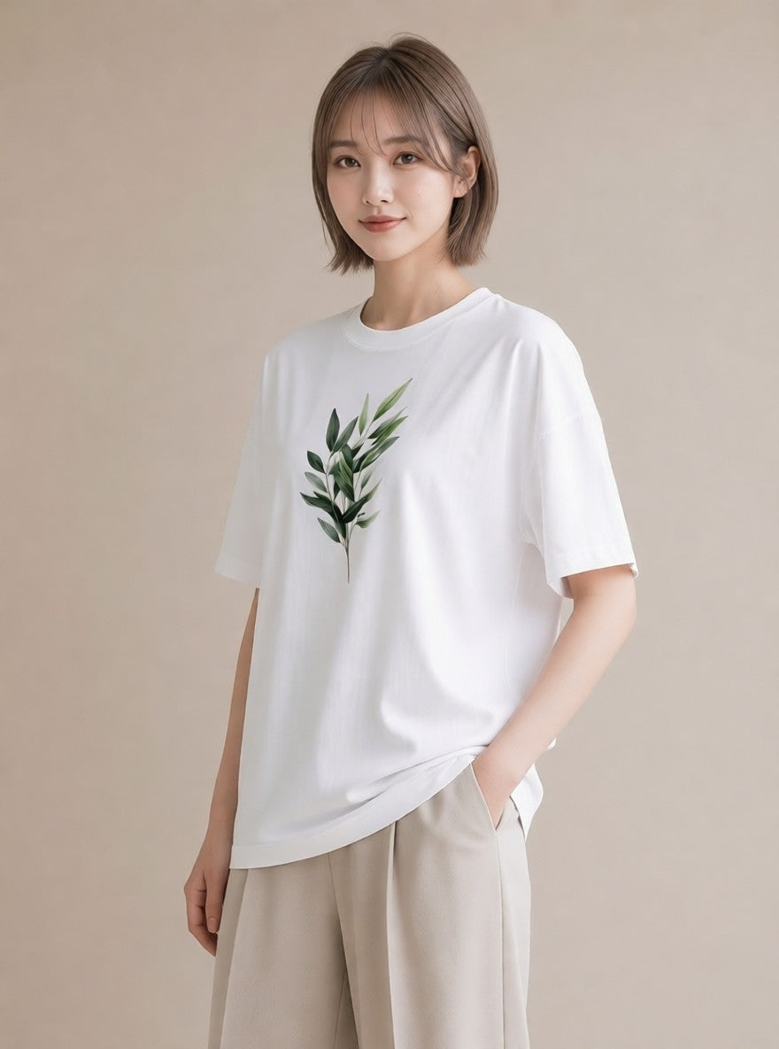 Tシャツ レディース ボタニカル 植物 イラスト 春服 ミセス 白T YMAZO